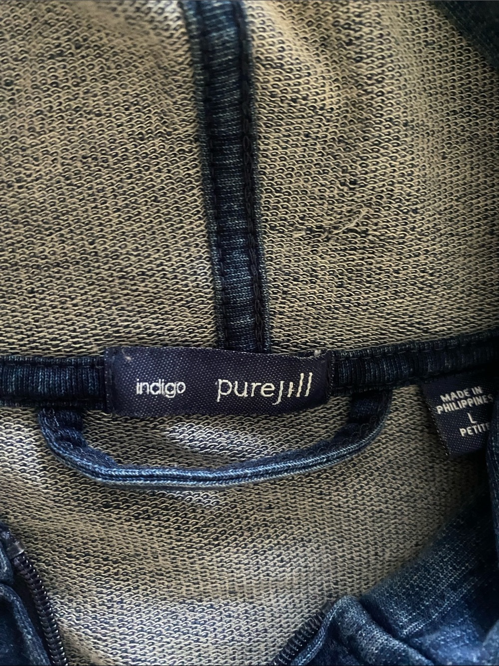 PUREJILL Navy Zip-Front Hooded Coat. Size L - Picture 7 of 9